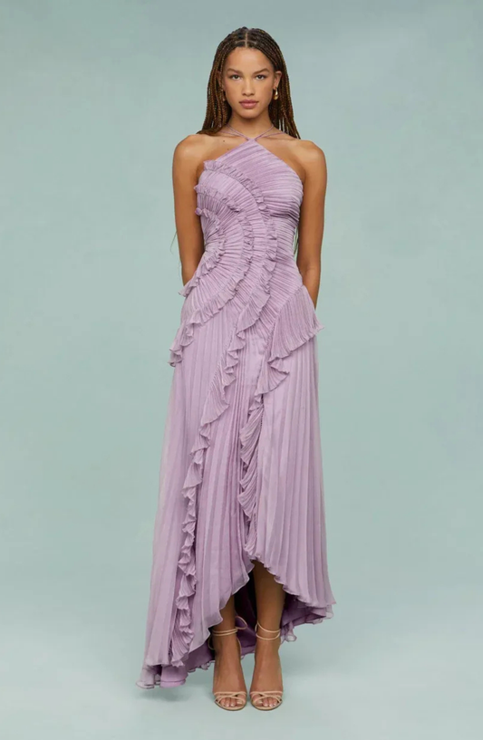 Serena | Pleated Frill Halter Neck Maxi Dress