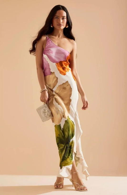 Liana | Floral Ruffle One-Shoulder Maxi Dress