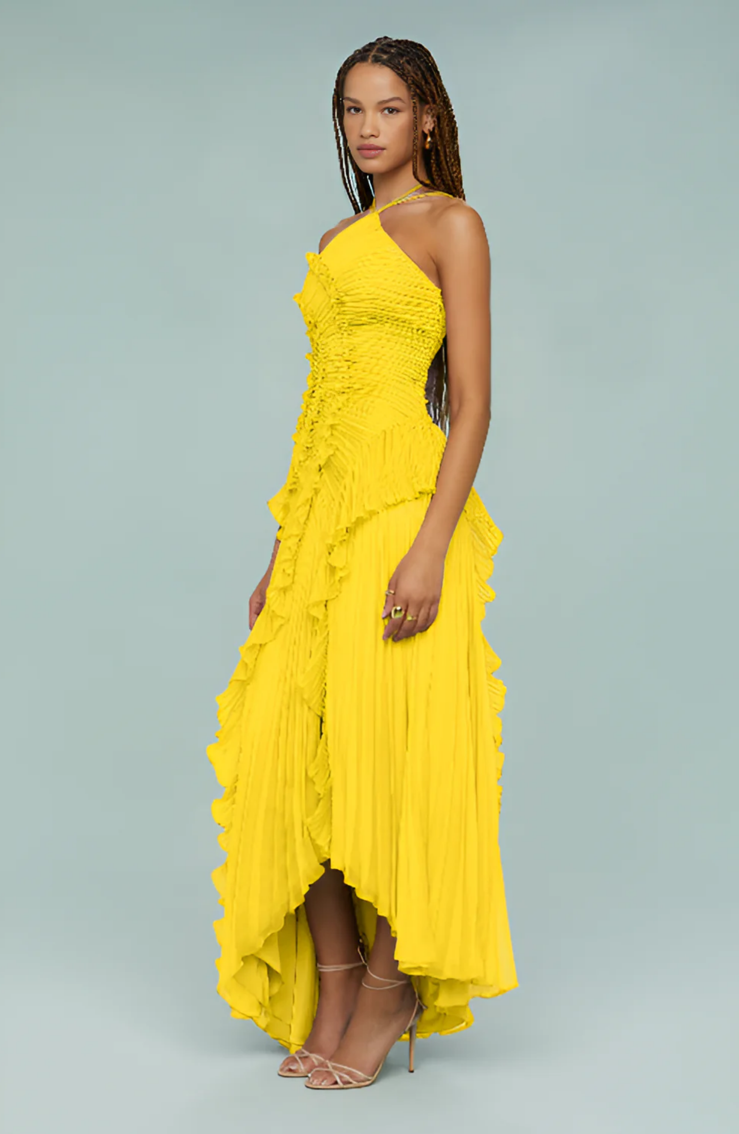 Serena | Pleated Frill Halter Neck Maxi Dress