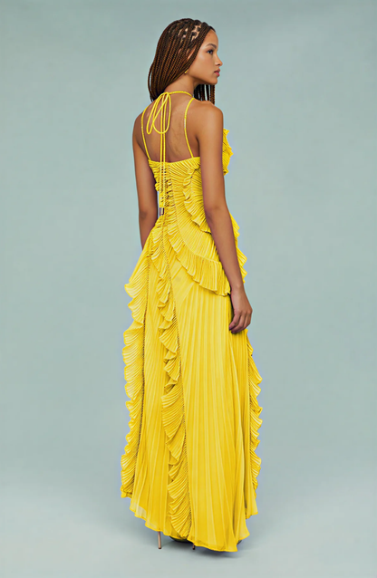Serena | Pleated Frill Halter Neck Maxi Dress