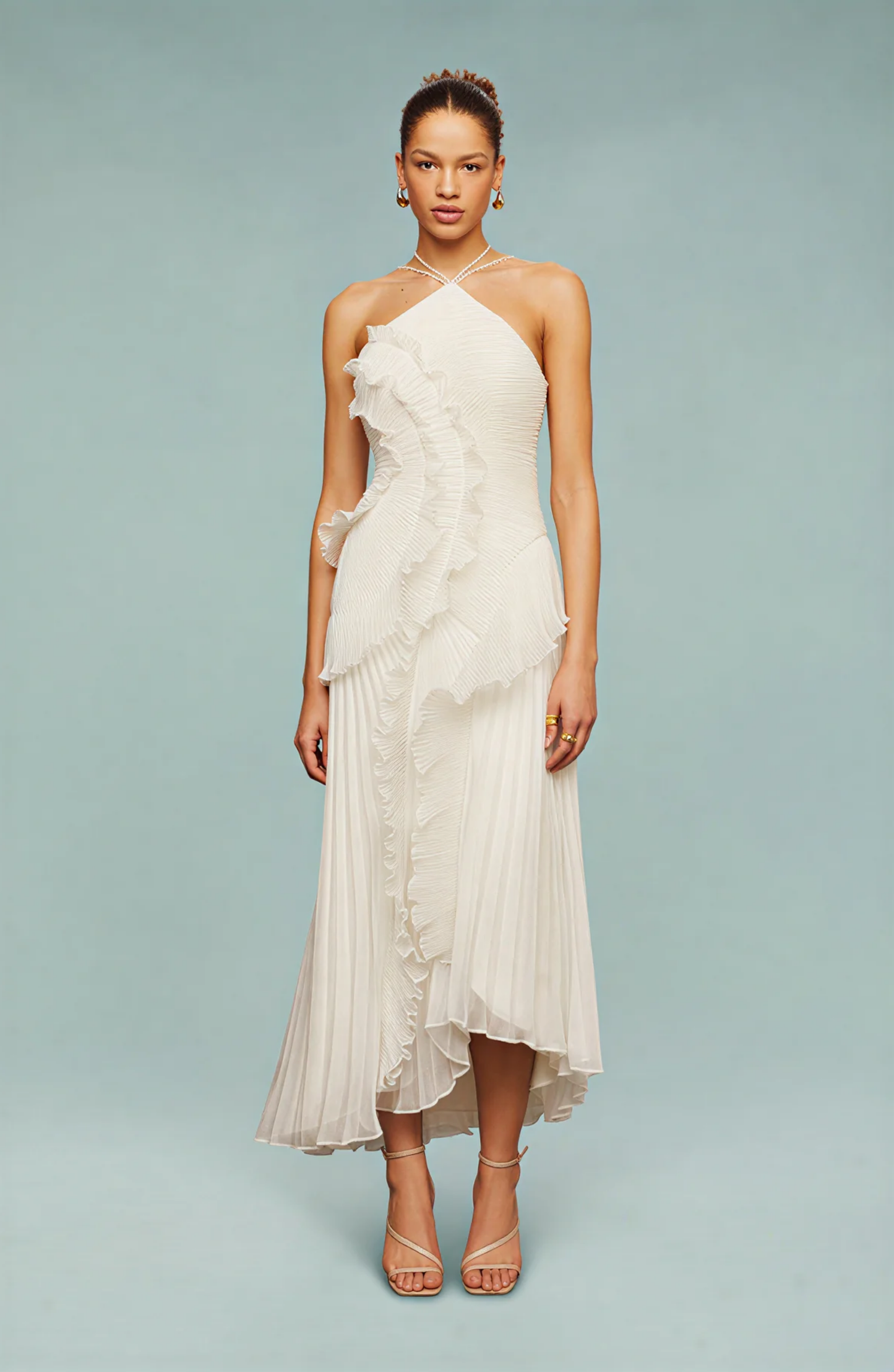 Serena | Pleated Frill Halter Neck Maxi Dress