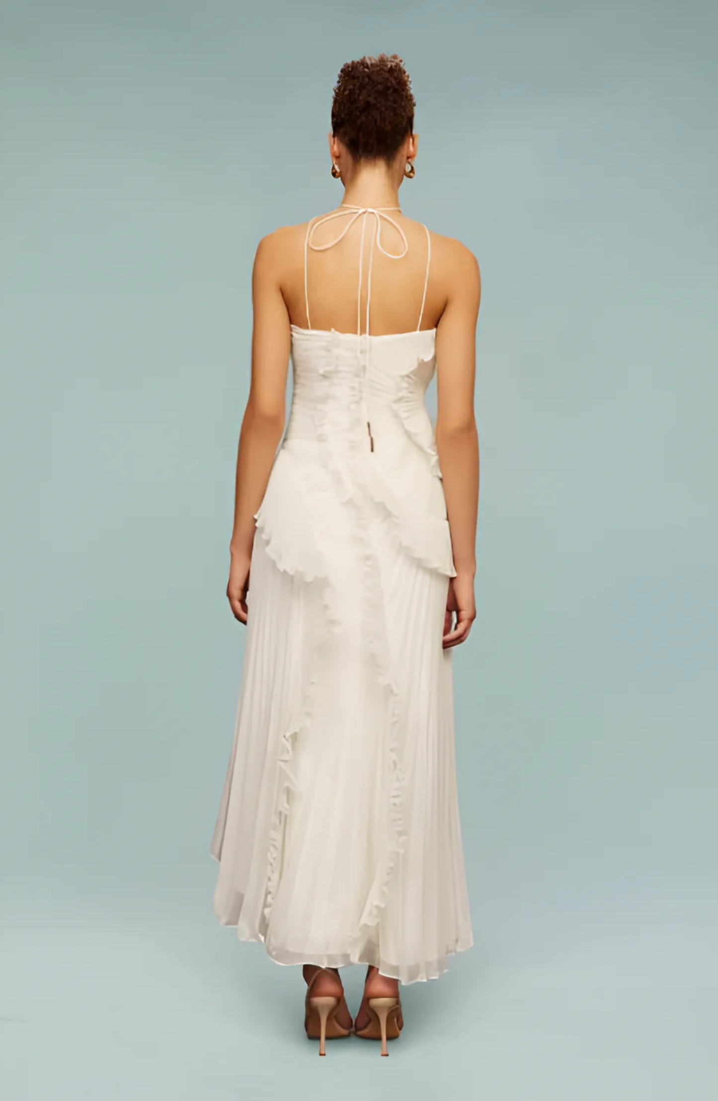 Serena | Pleated Frill Halter Neck Maxi Dress