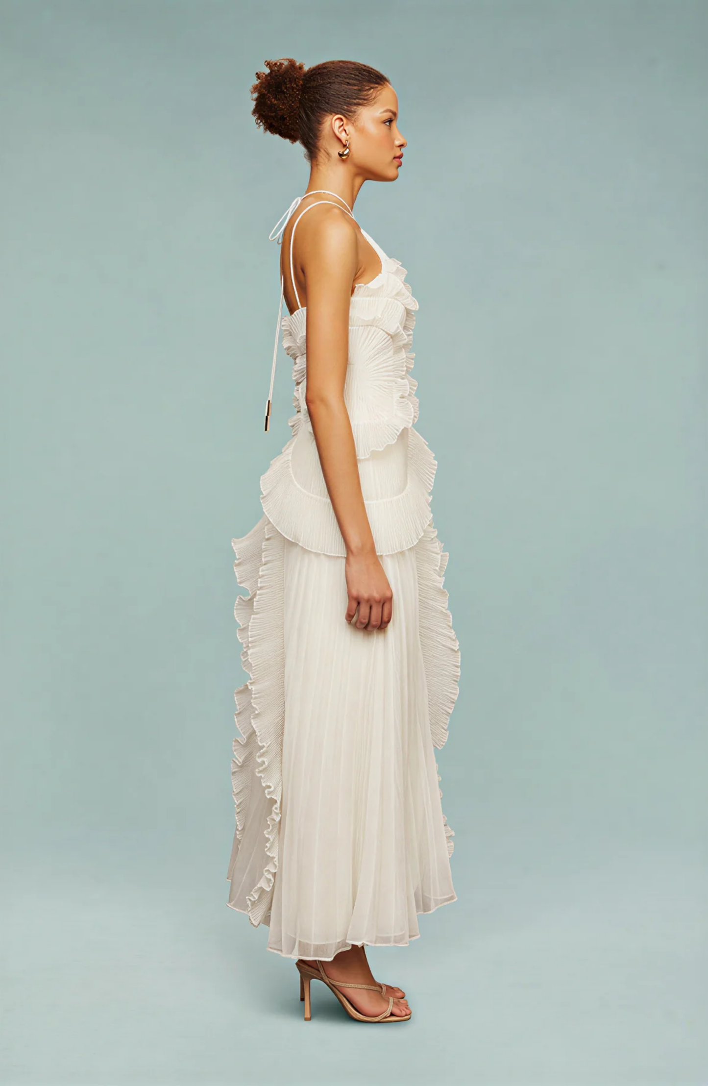 Serena | Pleated Frill Halter Neck Maxi Dress