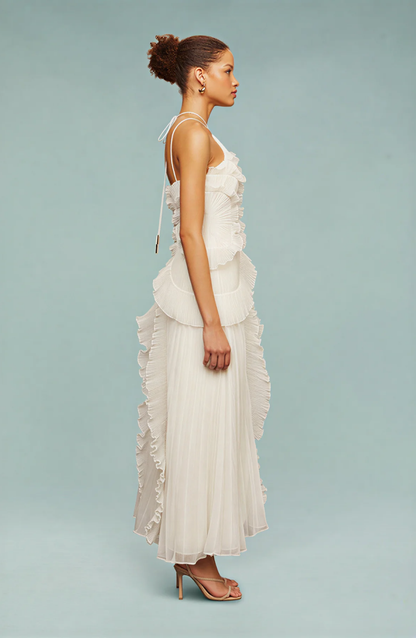 Serena | Pleated Frill Halter Neck Maxi Dress
