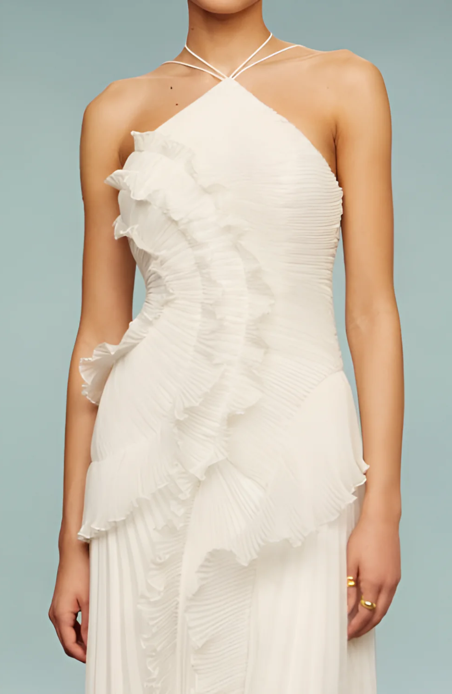 Serena | Pleated Frill Halter Neck Maxi Dress