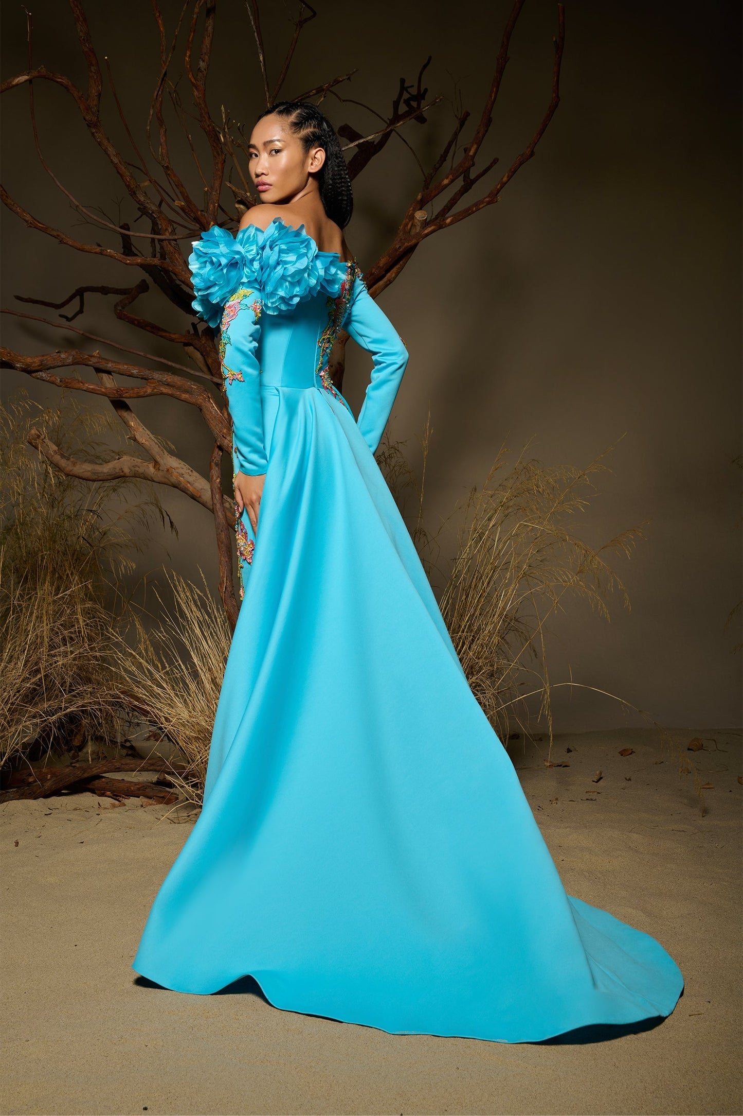Orlanne | Turquoise Floral Couture Gown