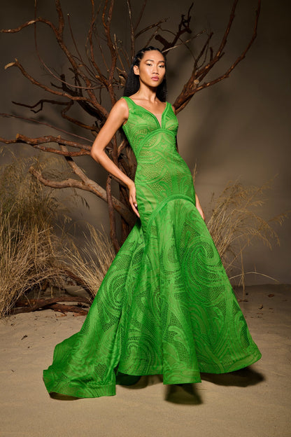 Oreliane | Emerald Lace Couture Mermaid Gown