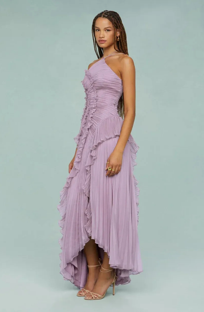 Serena | Pleated Frill Halter Neck Maxi Dress