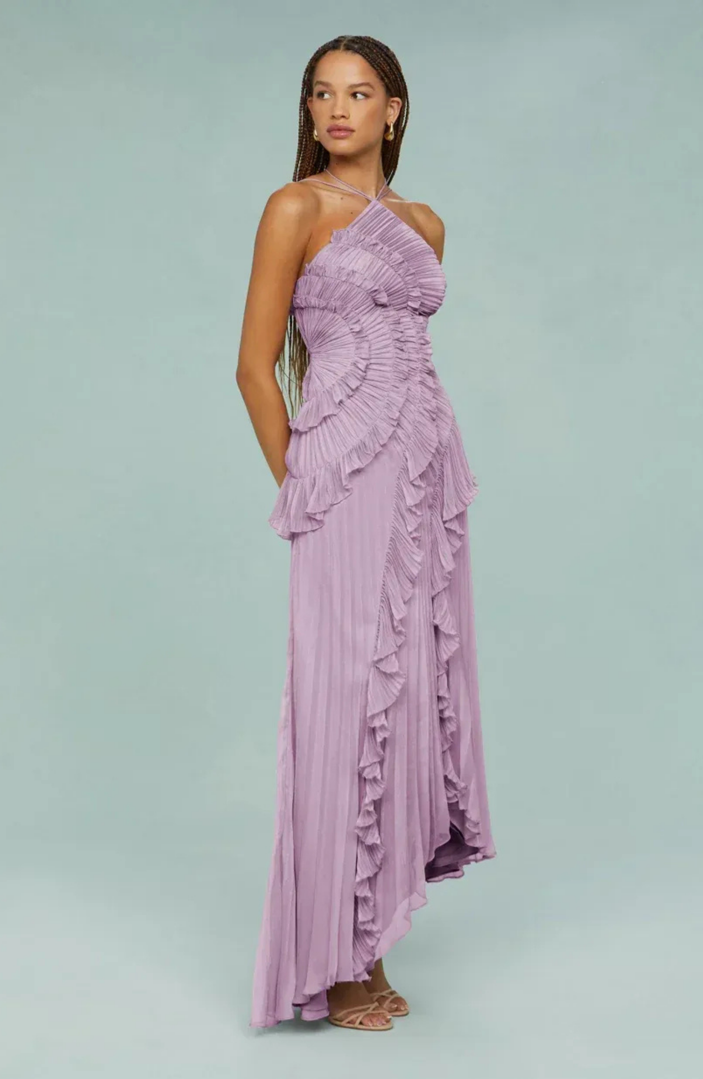 Serena | Pleated Frill Halter Neck Maxi Dress