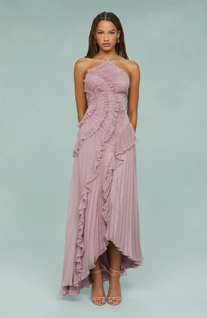 Serena | Pleated Frill Halter Neck Maxi Dress