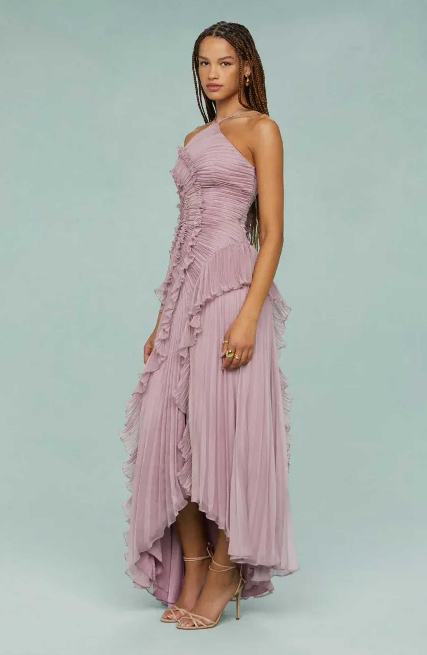 Serena | Pleated Frill Halter Neck Maxi Dress