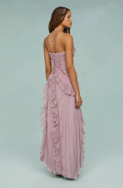 Serena | Pleated Frill Halter Neck Maxi Dress