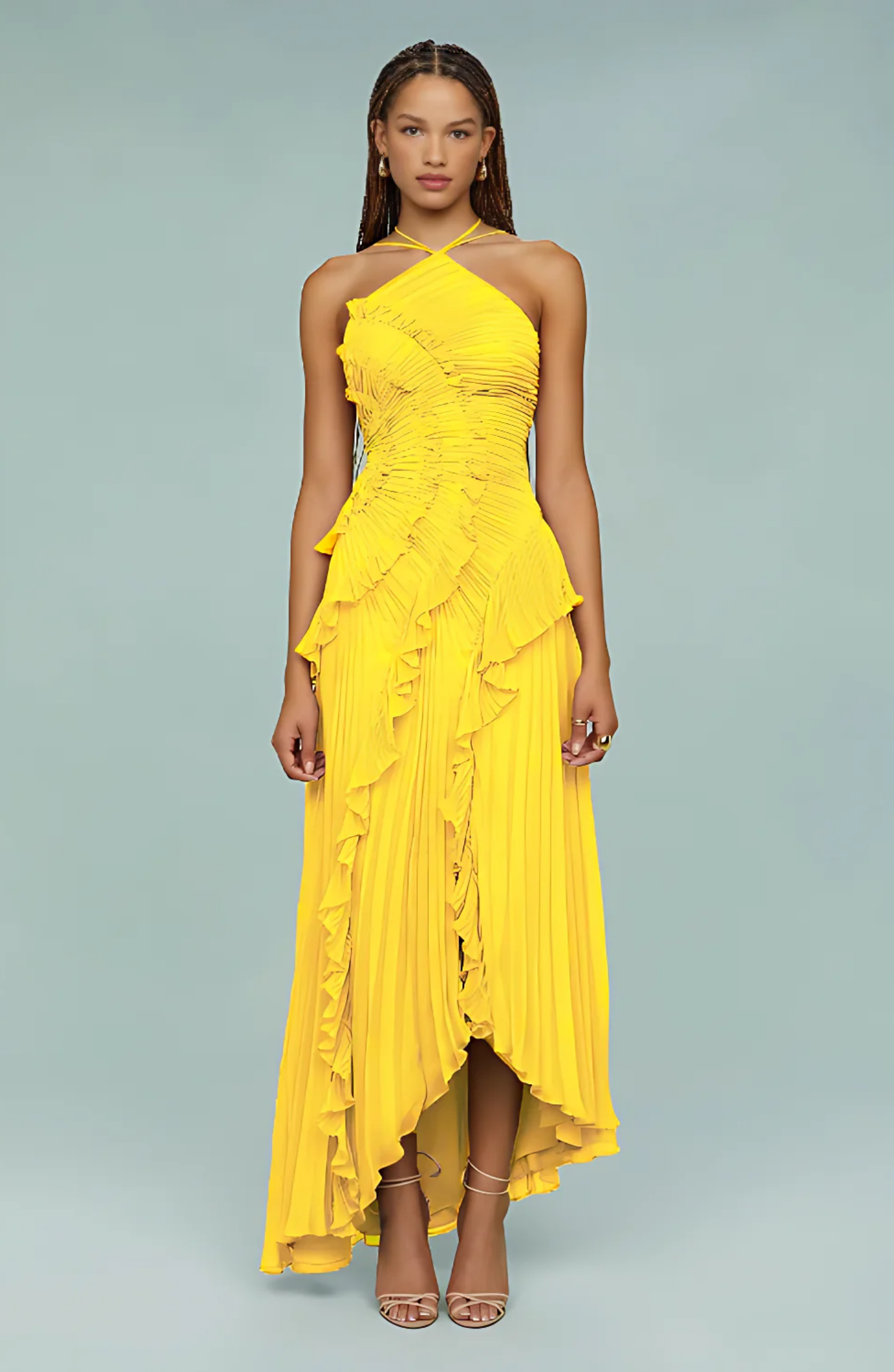 Serena | Pleated Frill Halter Neck Maxi Dress