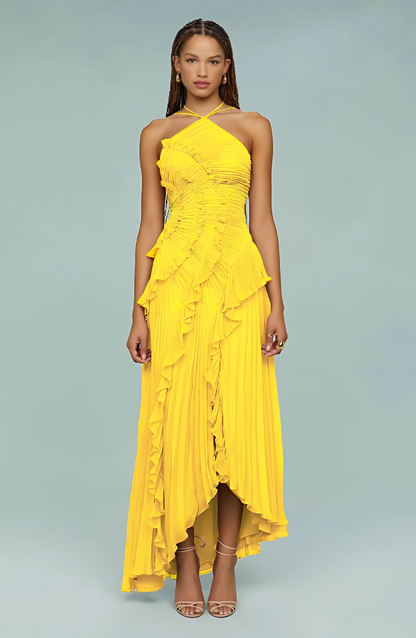 Serena | Pleated Frill Halter Neck Maxi Dress